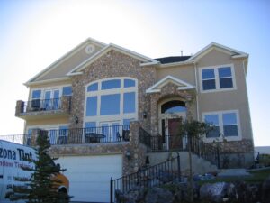 A residential property with stone features