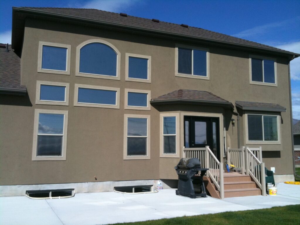 A property with gray brown walls