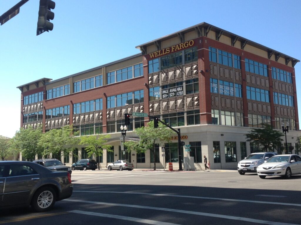 View of Wells Fargo building from across the street