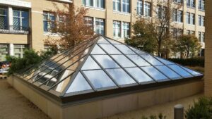 The glass roof of a basement room