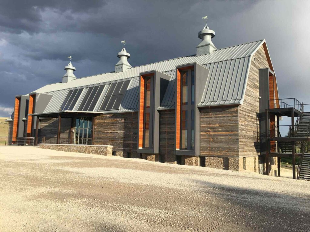 A building with narrow tinted windows